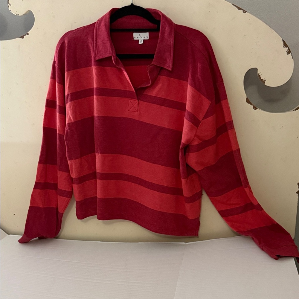 True Craft Red Striped Women's Long Sleeved Polo NWT not attached